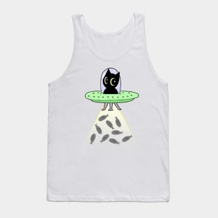 Funny Black Cat is flying a spaceship Tank Top